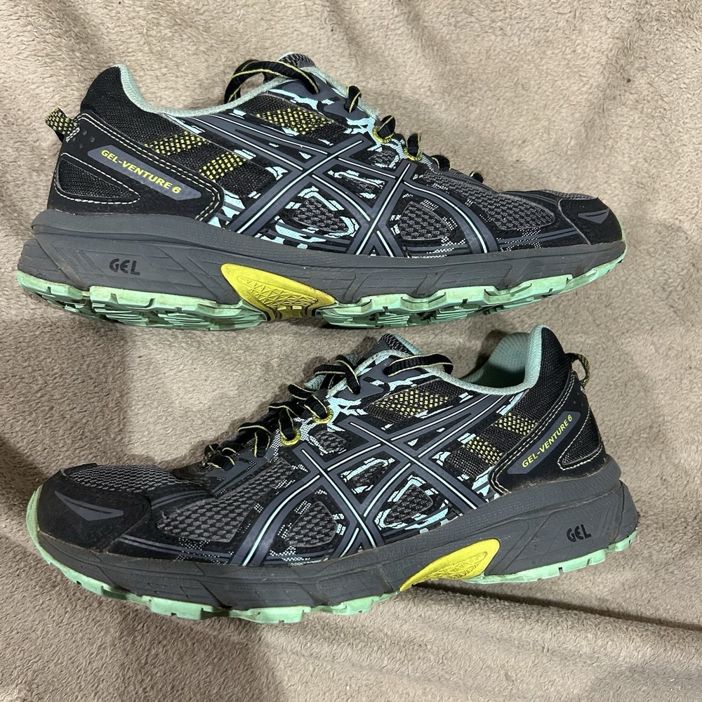 ASICS Gel-Venture 6 Womens Size 8.5 Trail Running Shoes Black Mint Green T7G6N